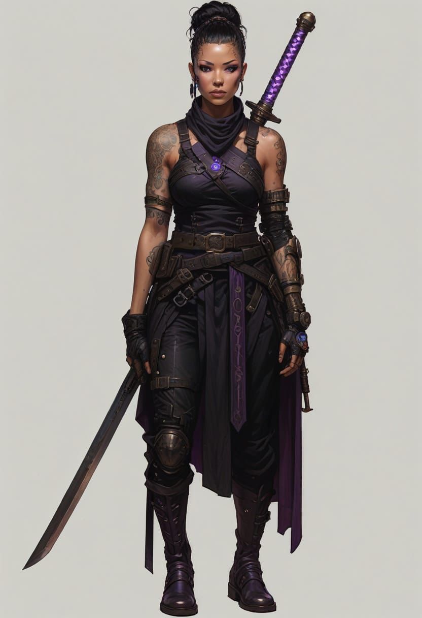 Steampunk Cyborg Ninja Swordmaster Illustration