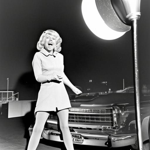 Singer Under Streetlight in Classic Hollywood Style