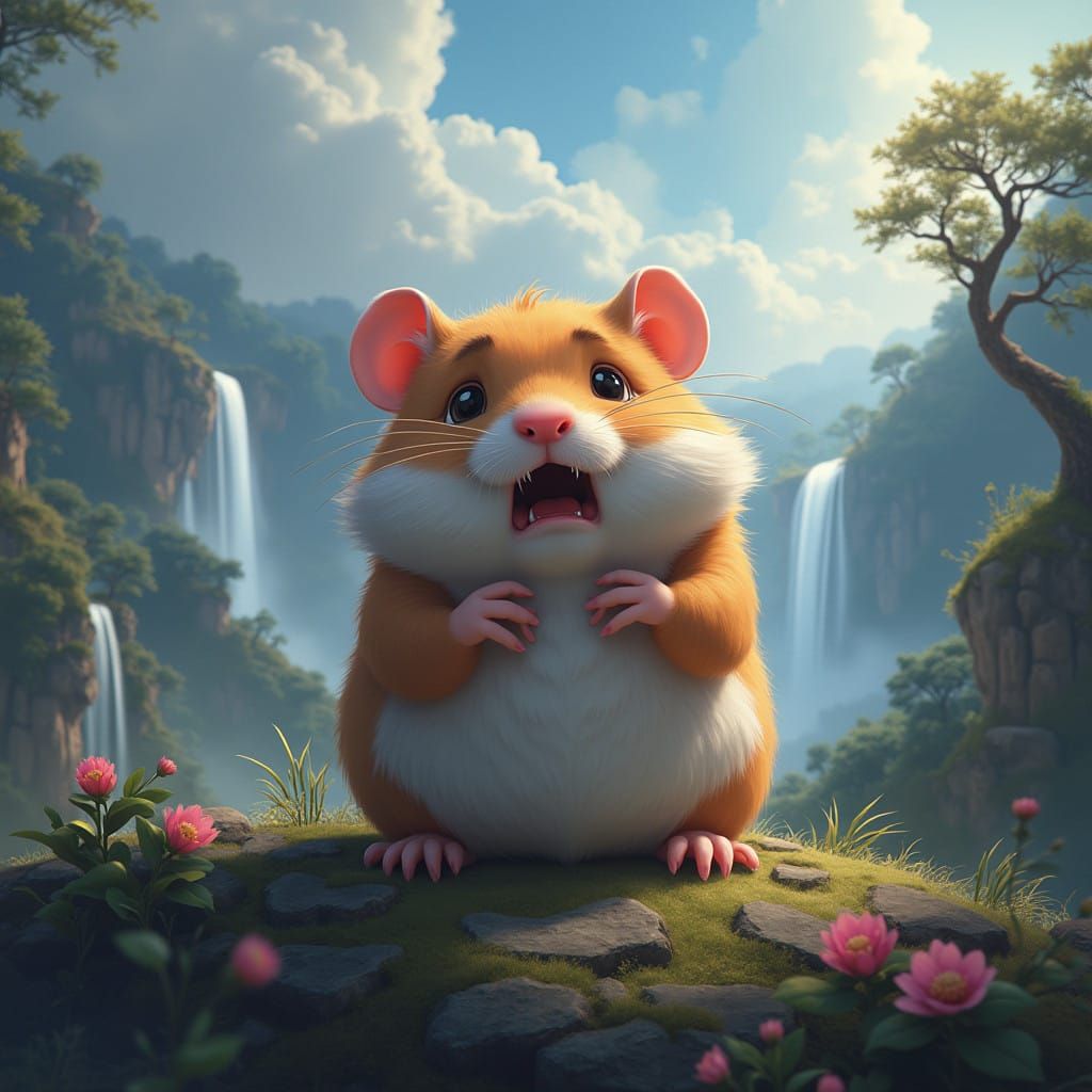Distressed Hamster in Whimsical Dreamscape