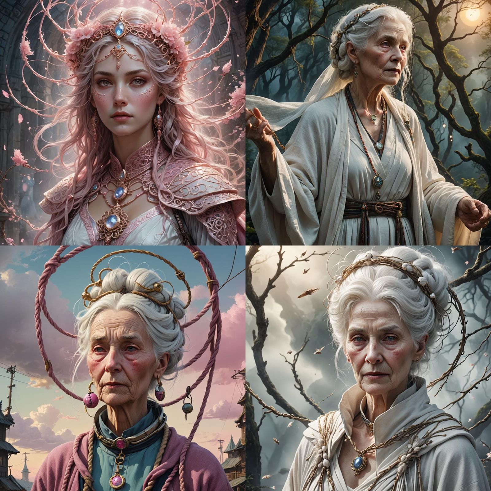 Ethereal Old Woman with White Hair in Fantasy Art