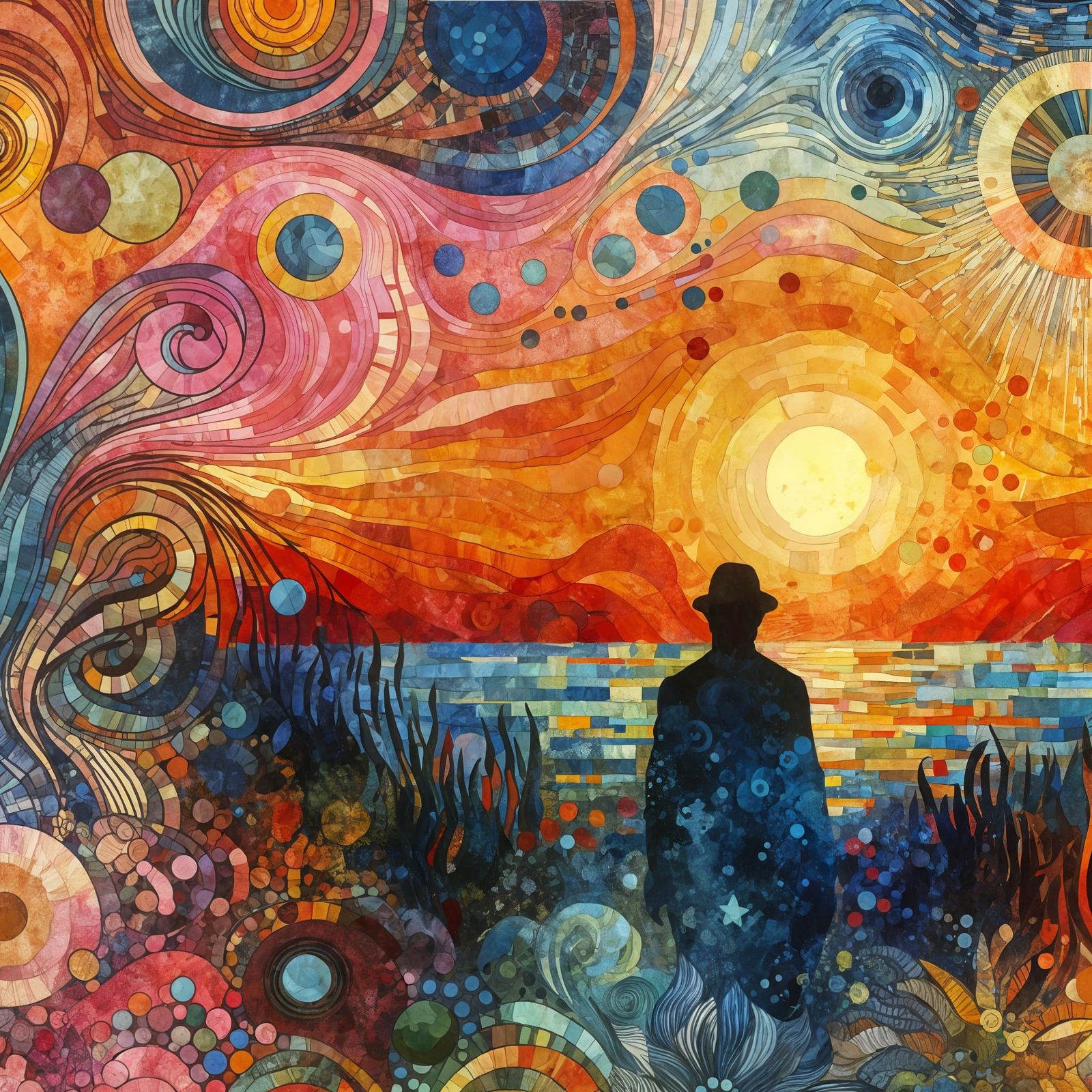 Vibrant Sunset Figure in Expressive Post-Impressionist Style