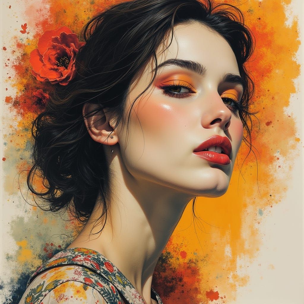 Exotic Portrait in Intricate Aquatint Style