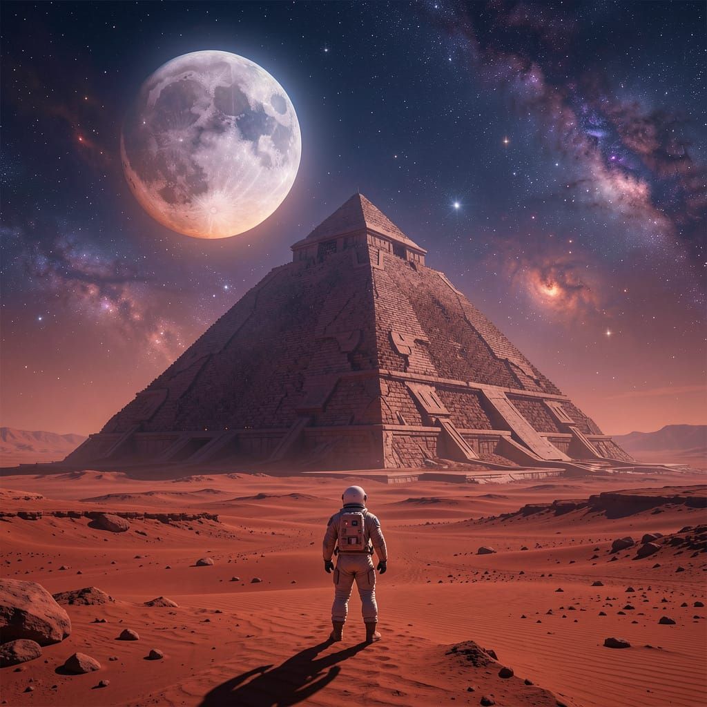 Astronaut Discovers Alien Pyramid on Mars Under Luminous Moo...