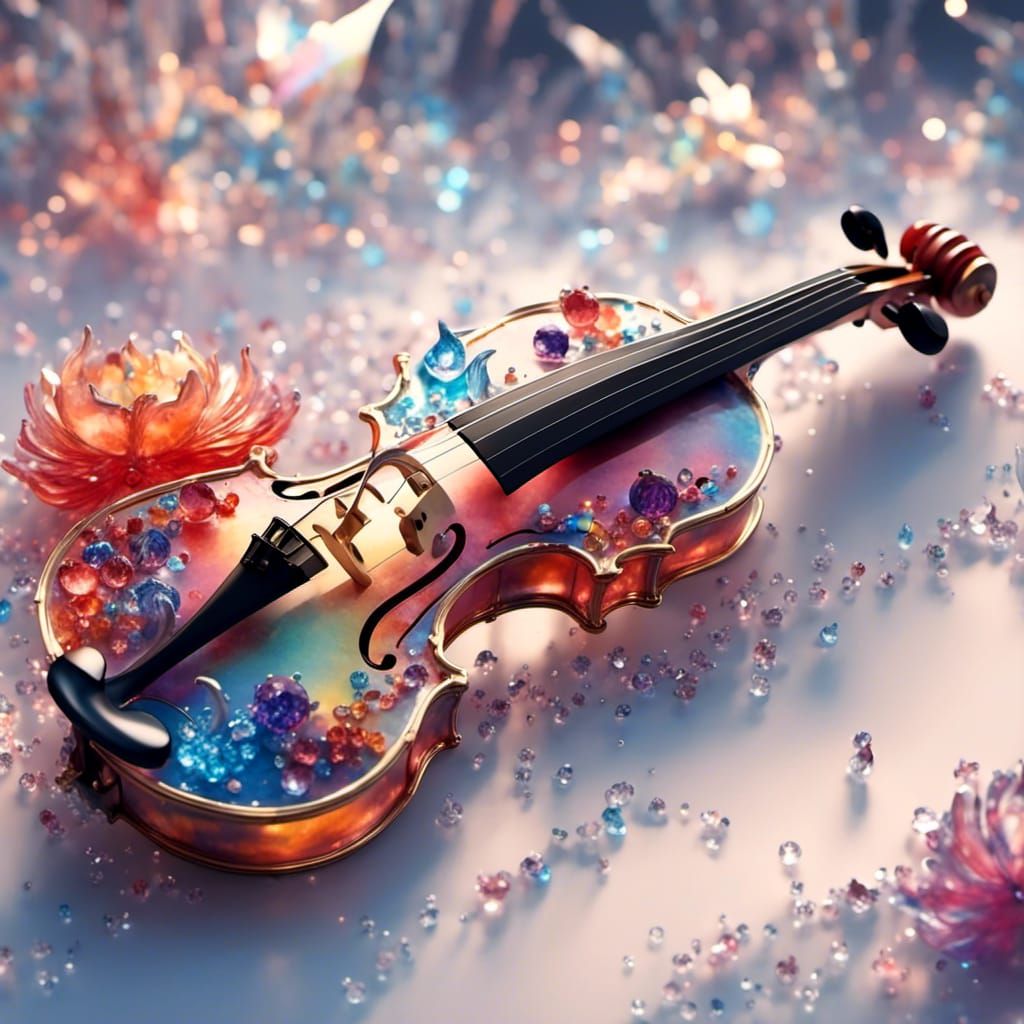 Jeweled Glass Violin in Soft Watercolor