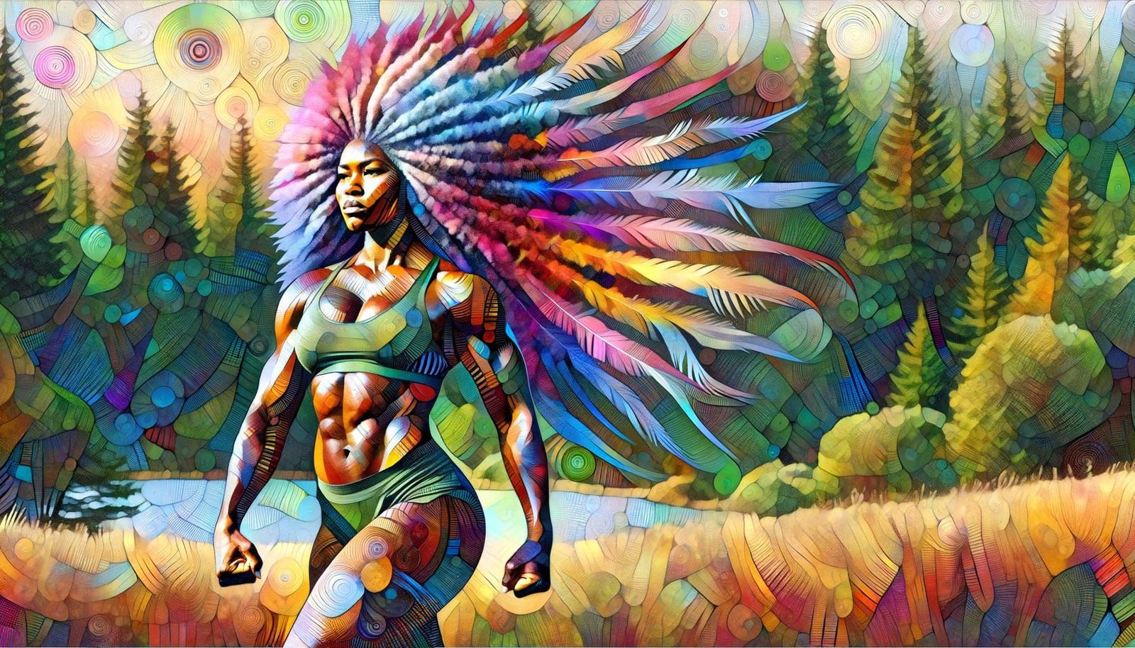Rainbow-Haired First Nations Woman in Symbolic Collage