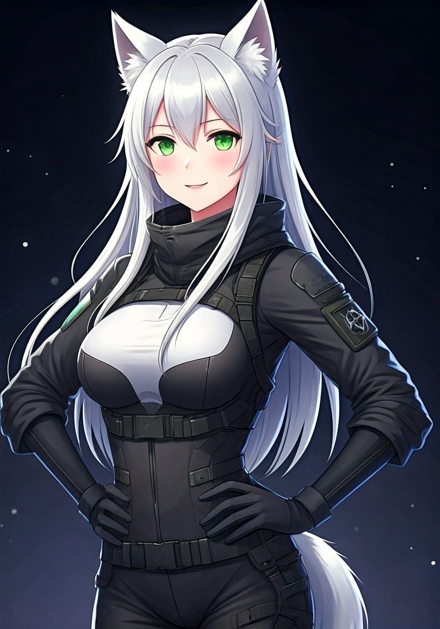 Anime Woman with Wolf Ears in Stealth Suit