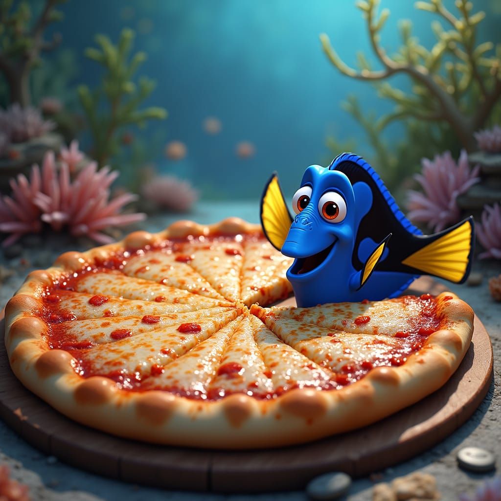 Pizza Meets Dory: A Whimsical Animated Scene
