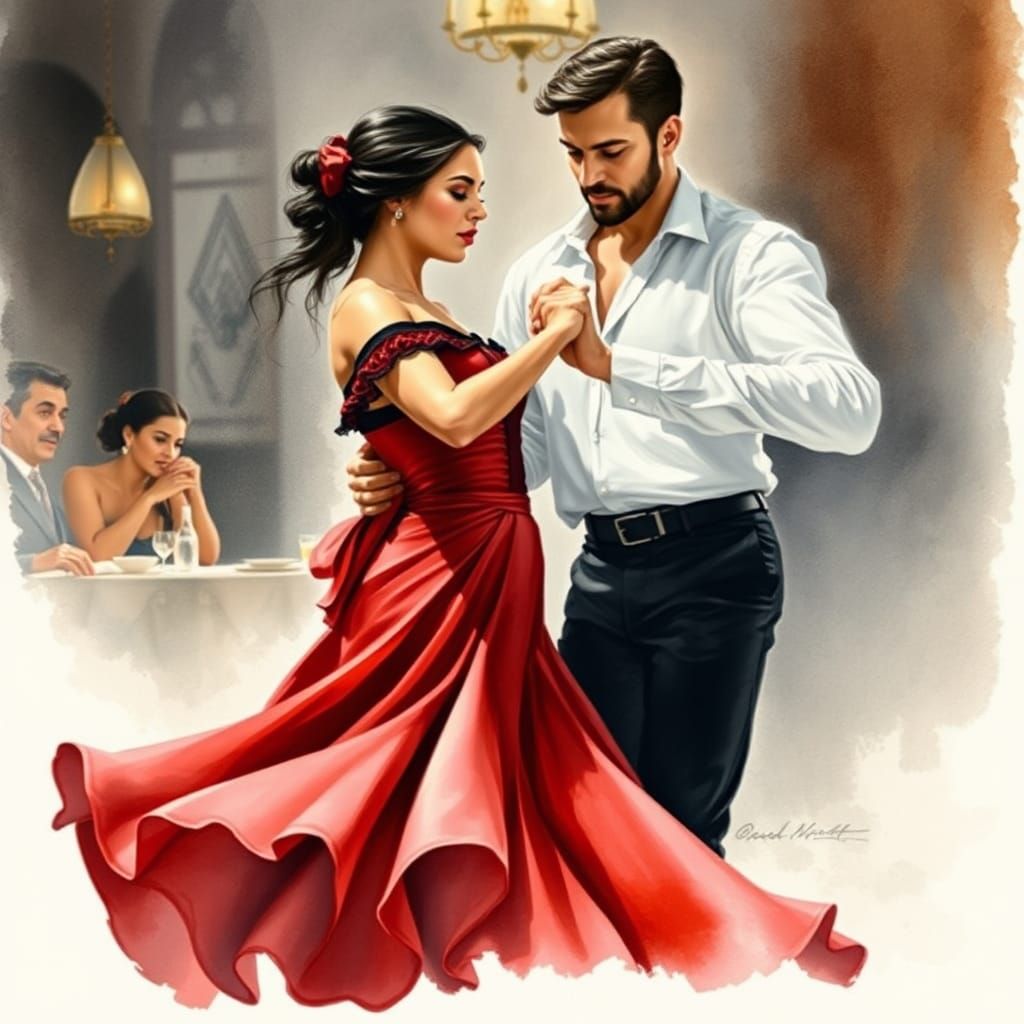 Flamenco Dancer Watercolor Portrait in Expressive Style