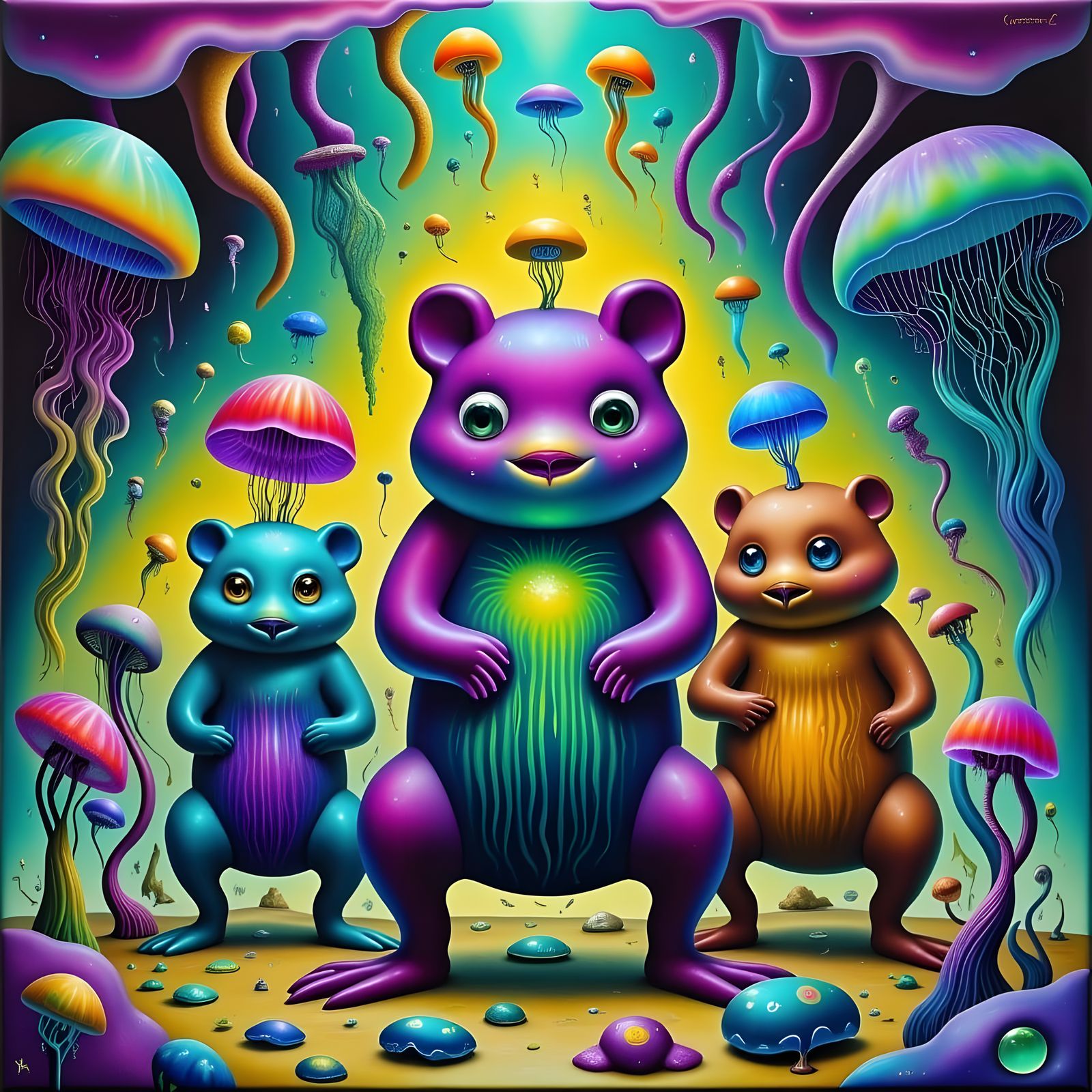 Surreal Wombat Robots in a Vibrant Art Deco Dream World