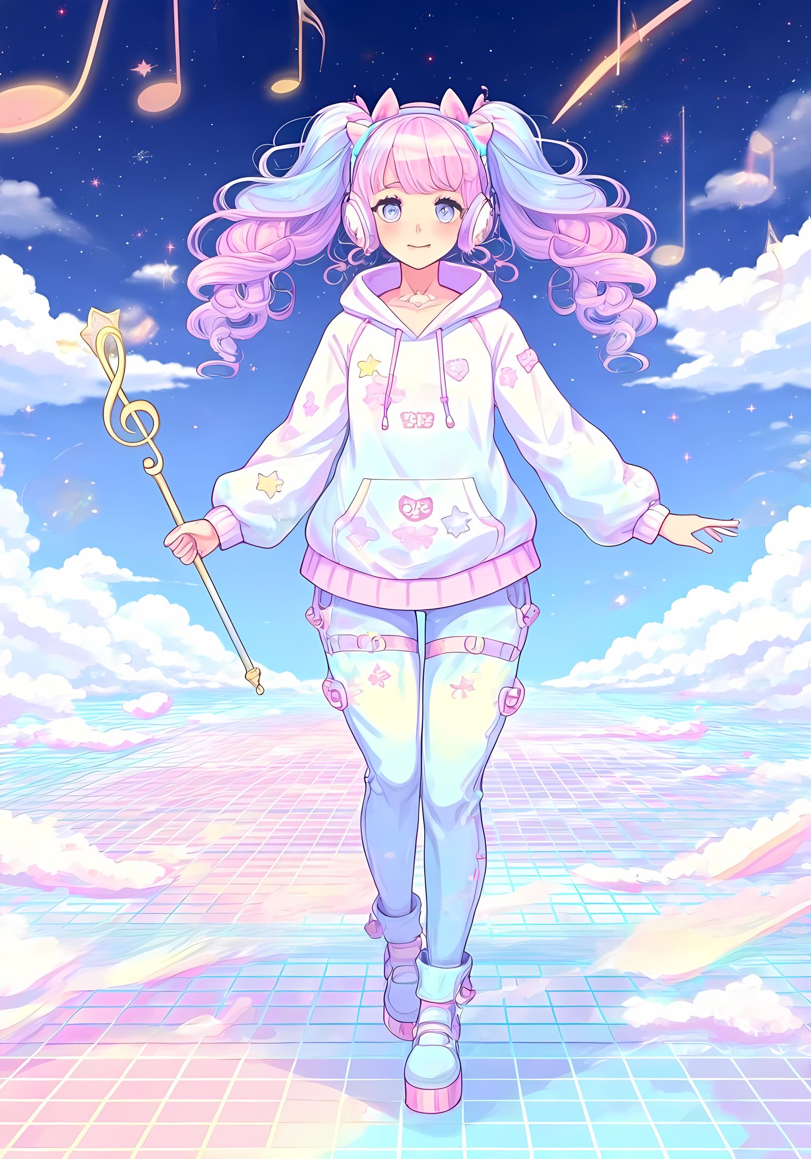 Pastel Y2K Cyber Anime Girl in Digital World
