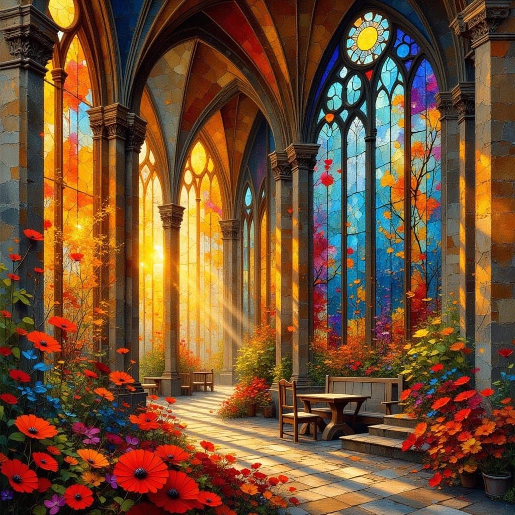 Stained Glass Cathedral in Italy at Sunset