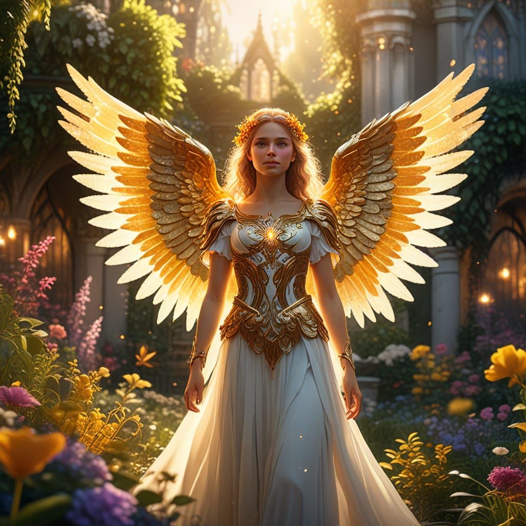Angel in a Vibrant Garden: Fantasy Concept Art