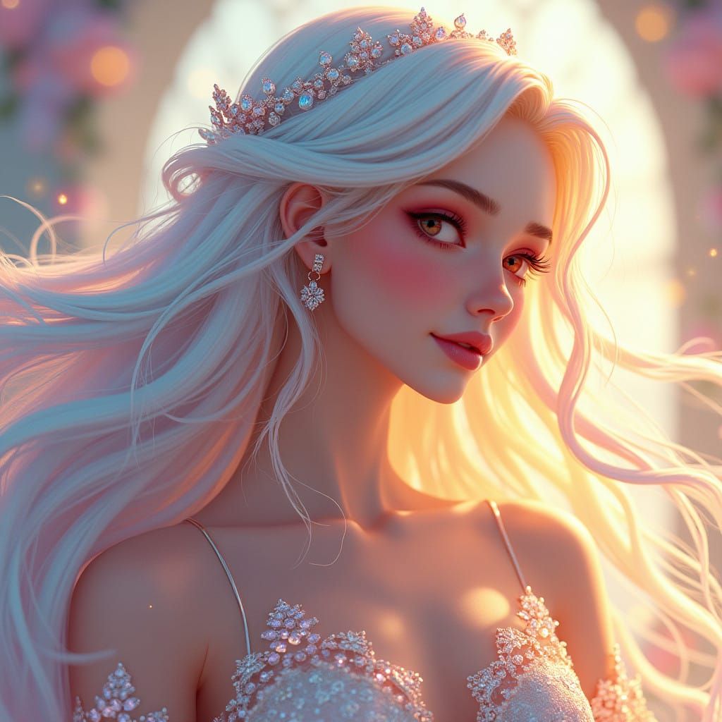 A lovely woman with alabaster skin, delicate features, and l...