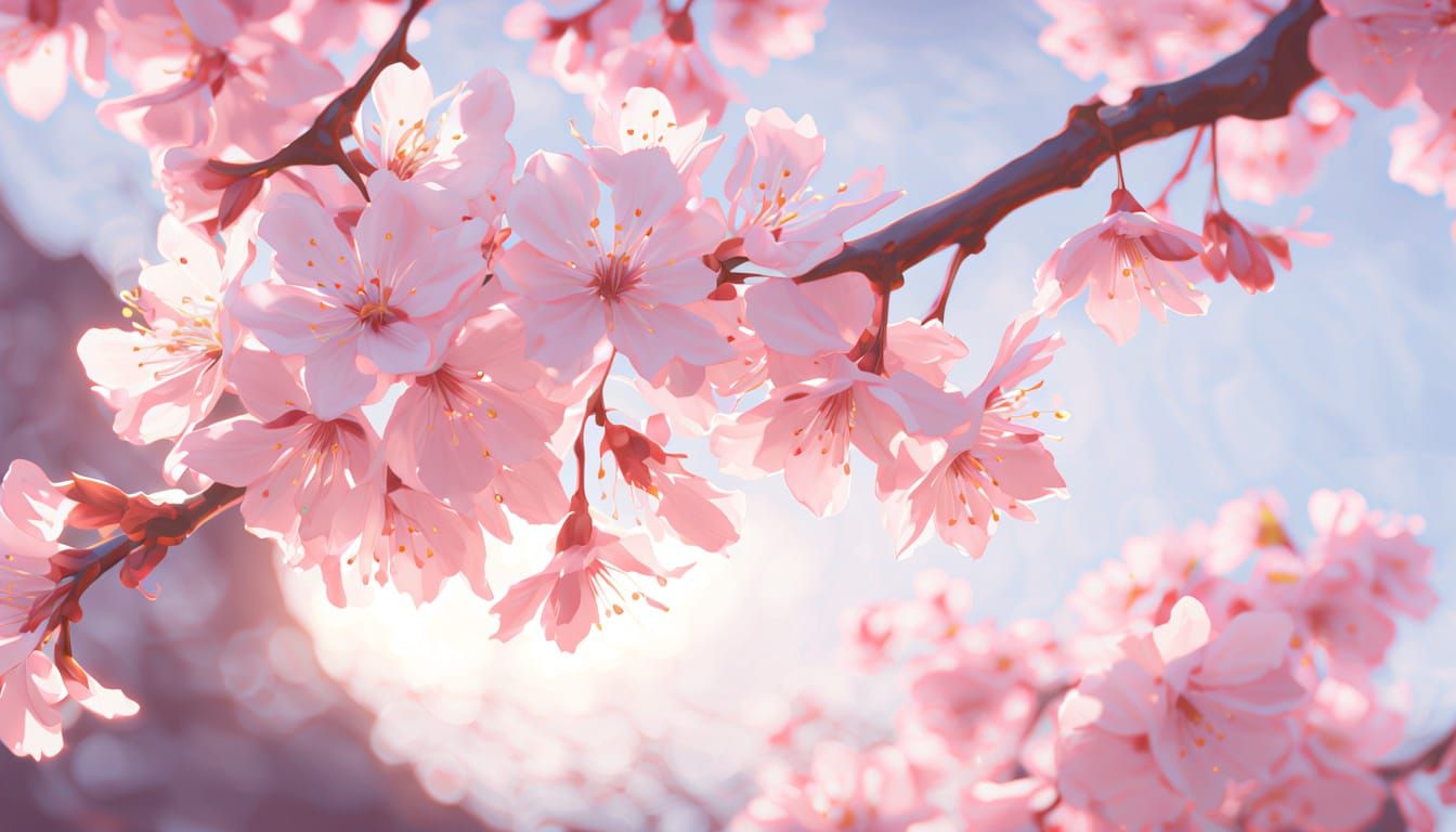 Oriental Cherry Blossoms in 3D Anime Style