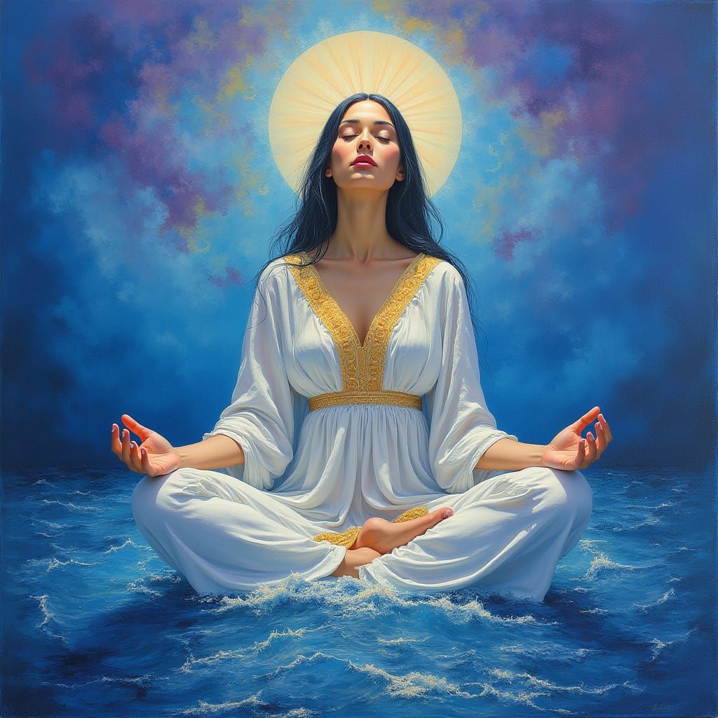 Serene Lotus Goddess Radiates Inner Peace Amidst Turbulent W...