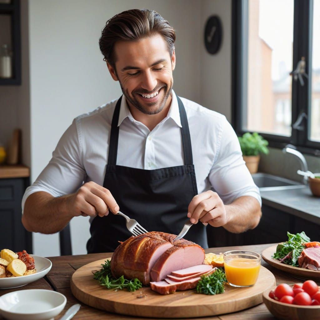 Handsome Husband Devours Delicious Ham