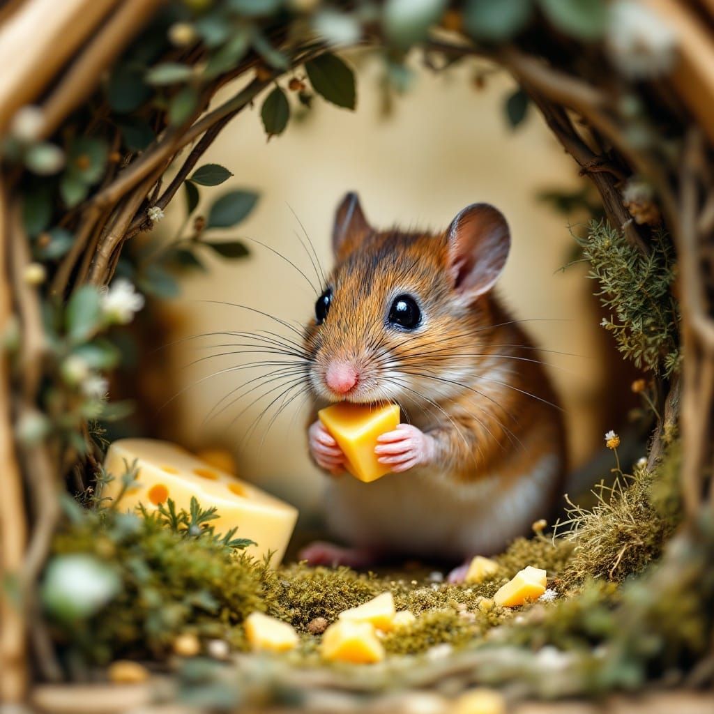Whimsical Mouse Mansion Feast in Double-Exposure