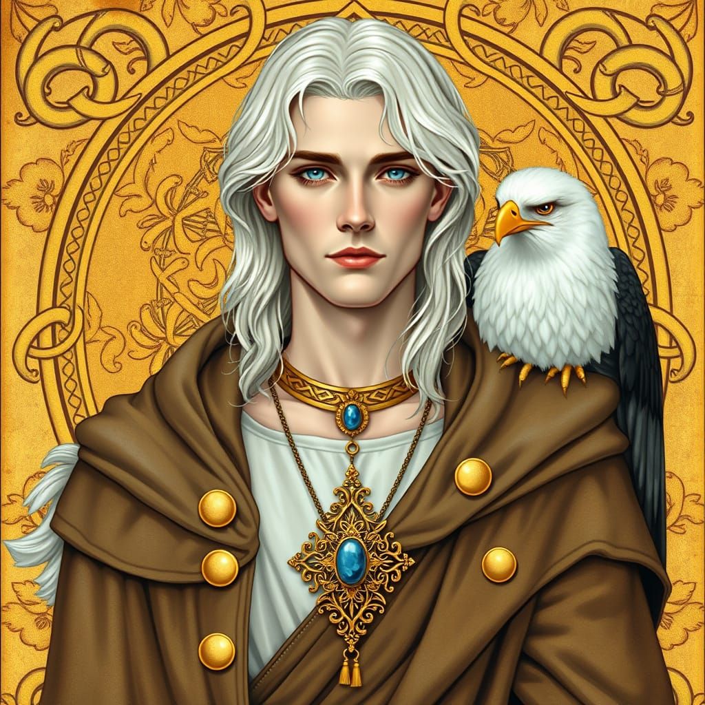 Celtic Serenity: Pre-Raphaelite Portrait with Eagle