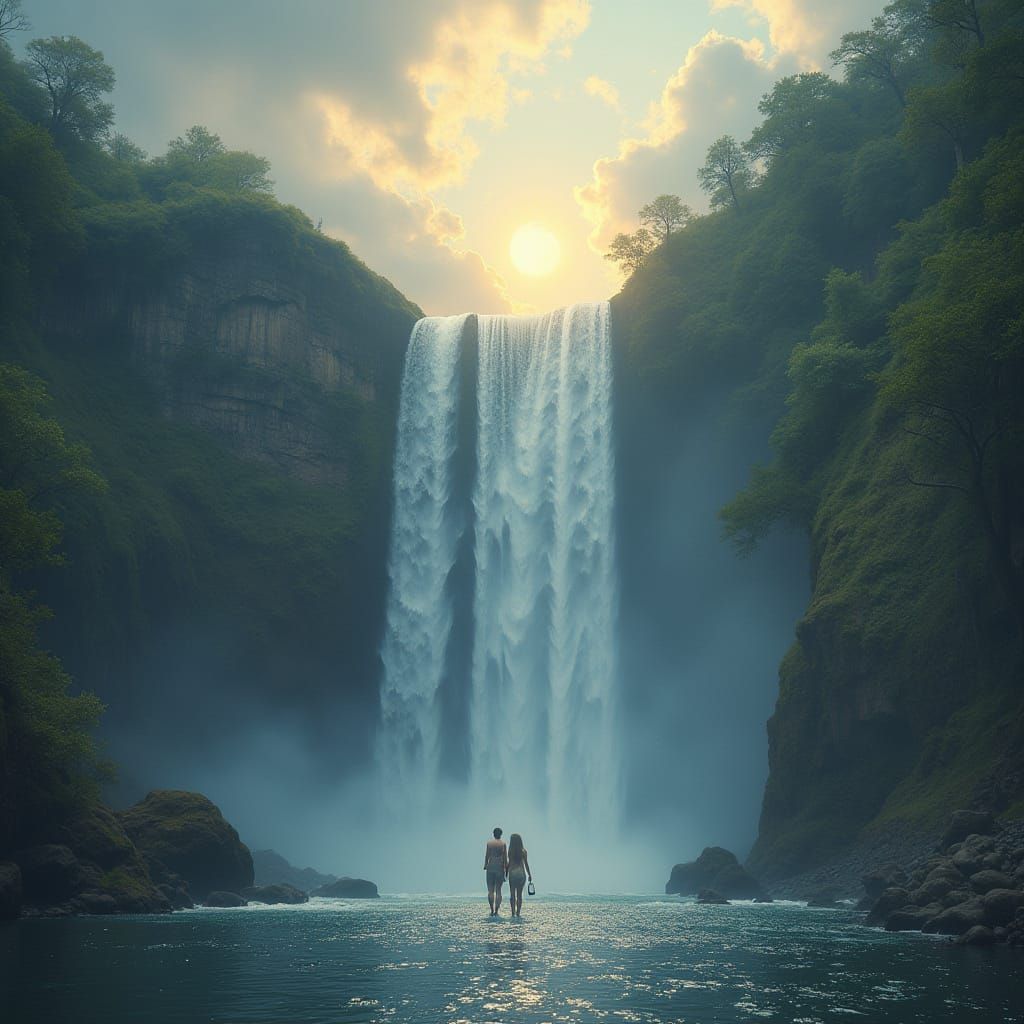 Romantic Waterfall Moment in Soft Focus