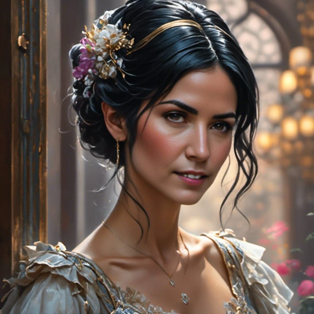 Detailed Ballerina Portrait in Art Nouveau Style