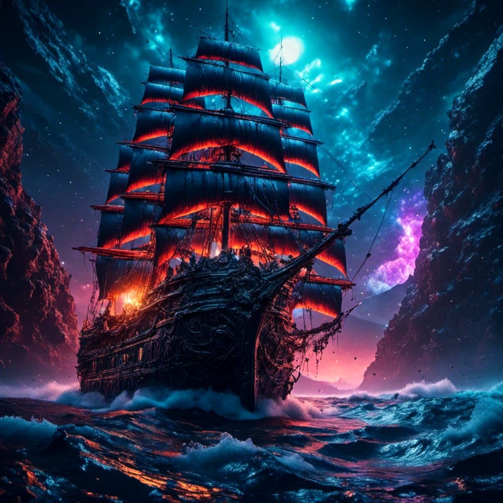 Stormy Seas Ship of Souls: Dark Fantasy Art