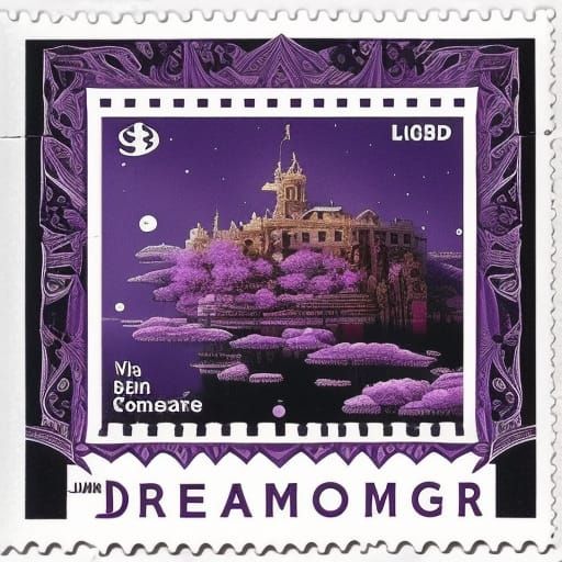 Purple Bubbles Postage Stamp in Gouache Style