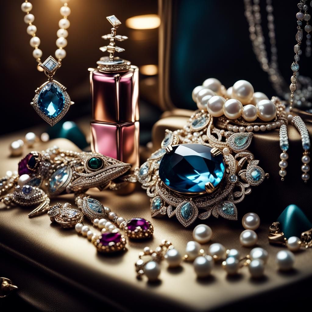 Gems, Diamonds, and Pearls Jewelry with Glowing Makeup