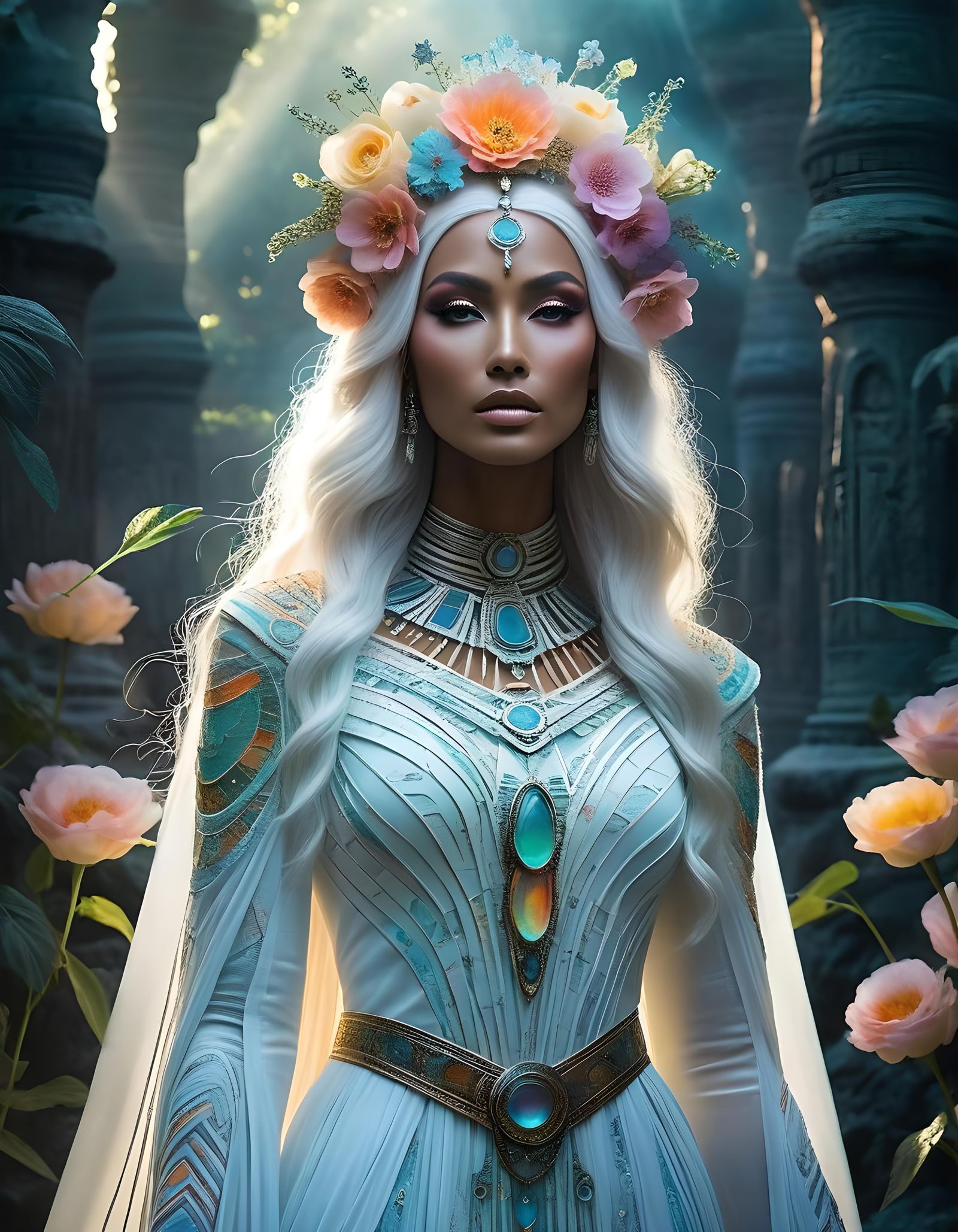 Luminous Spectral Figure in White Gown