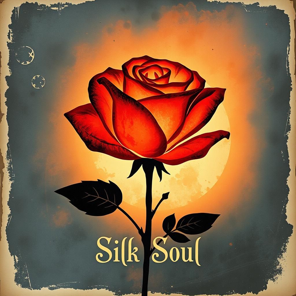 Vintage Steampunk Rose Silhouette with Antique Typography