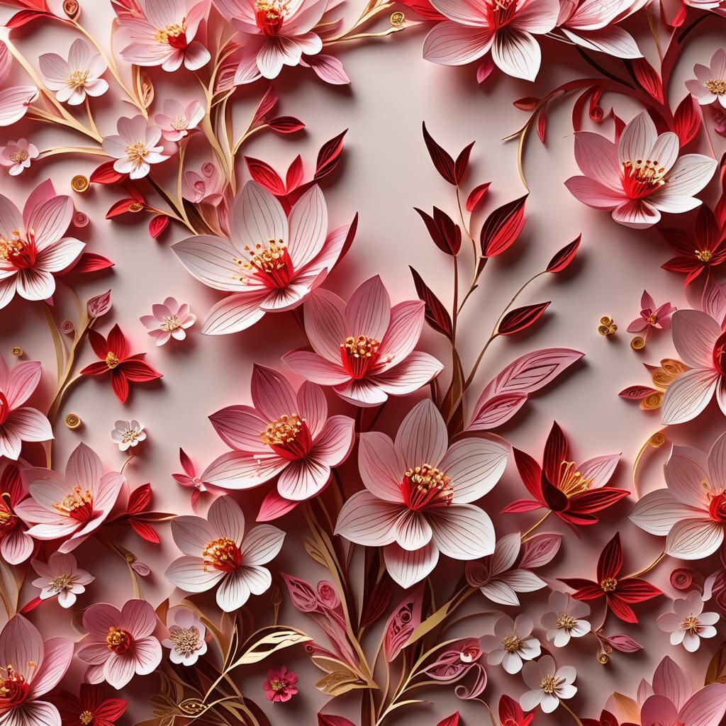 A Kirigami paper construction of an ikebana flower arrangeme...