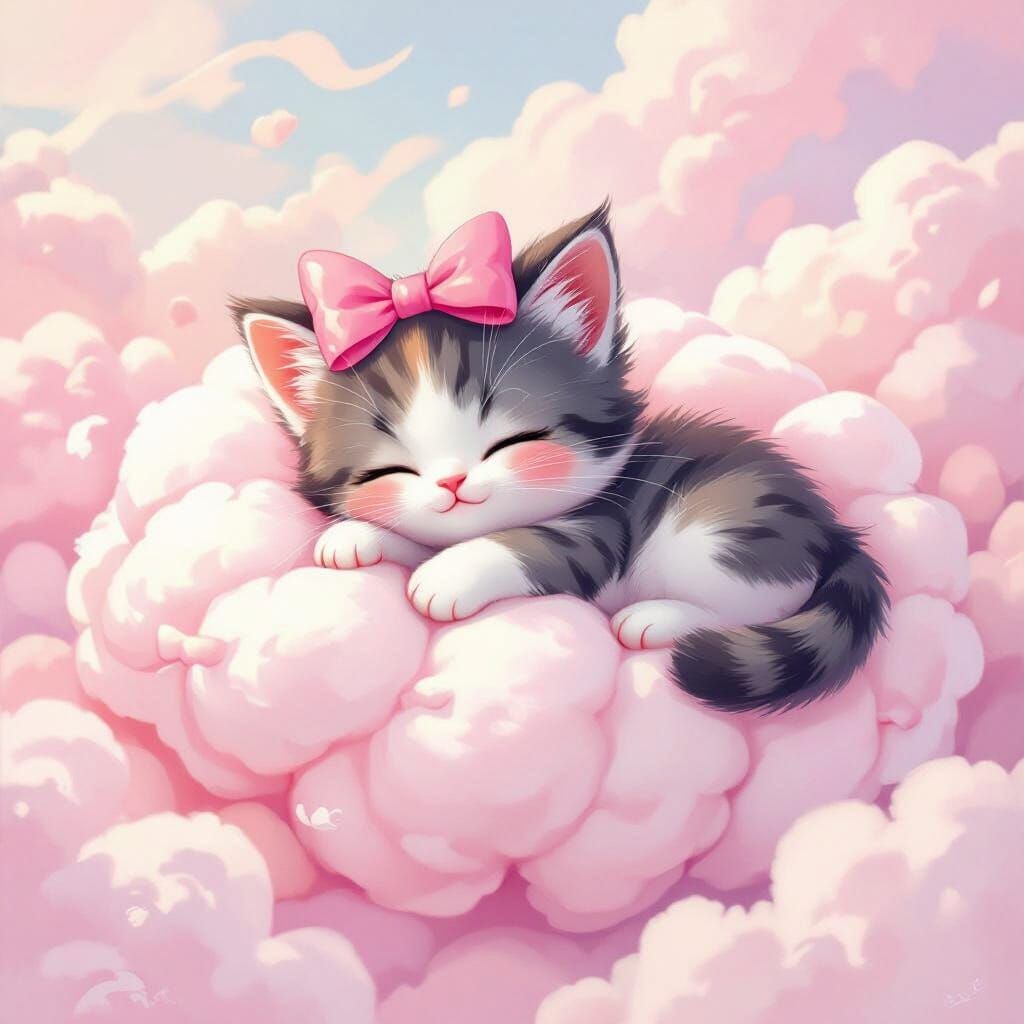 Kawaii Kitten Dreams on Cotton Candy Cloud