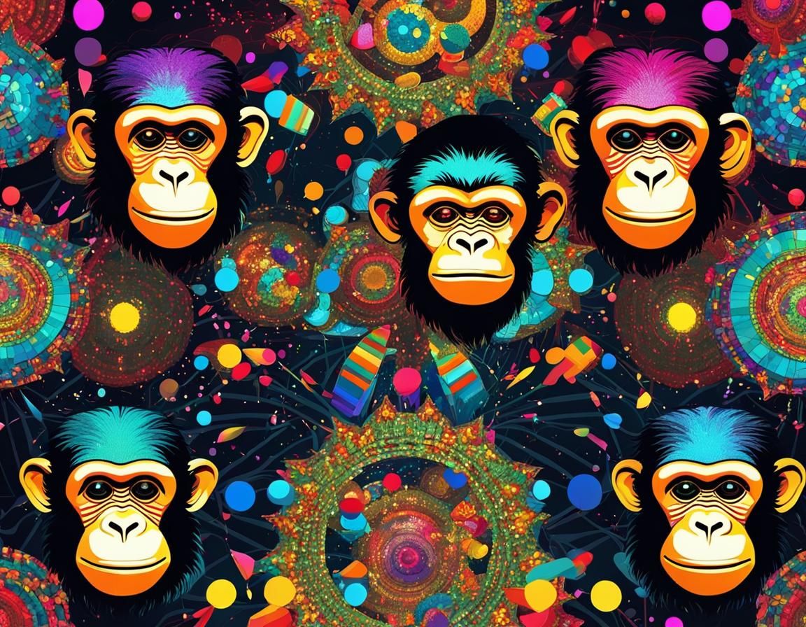 Funky Disco Monkeys in Pop Art Style