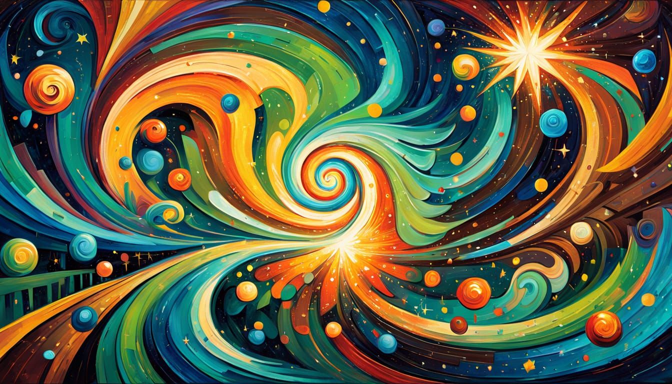 Iridescent Stars Swirl in Steampunk Cosmic Illustration