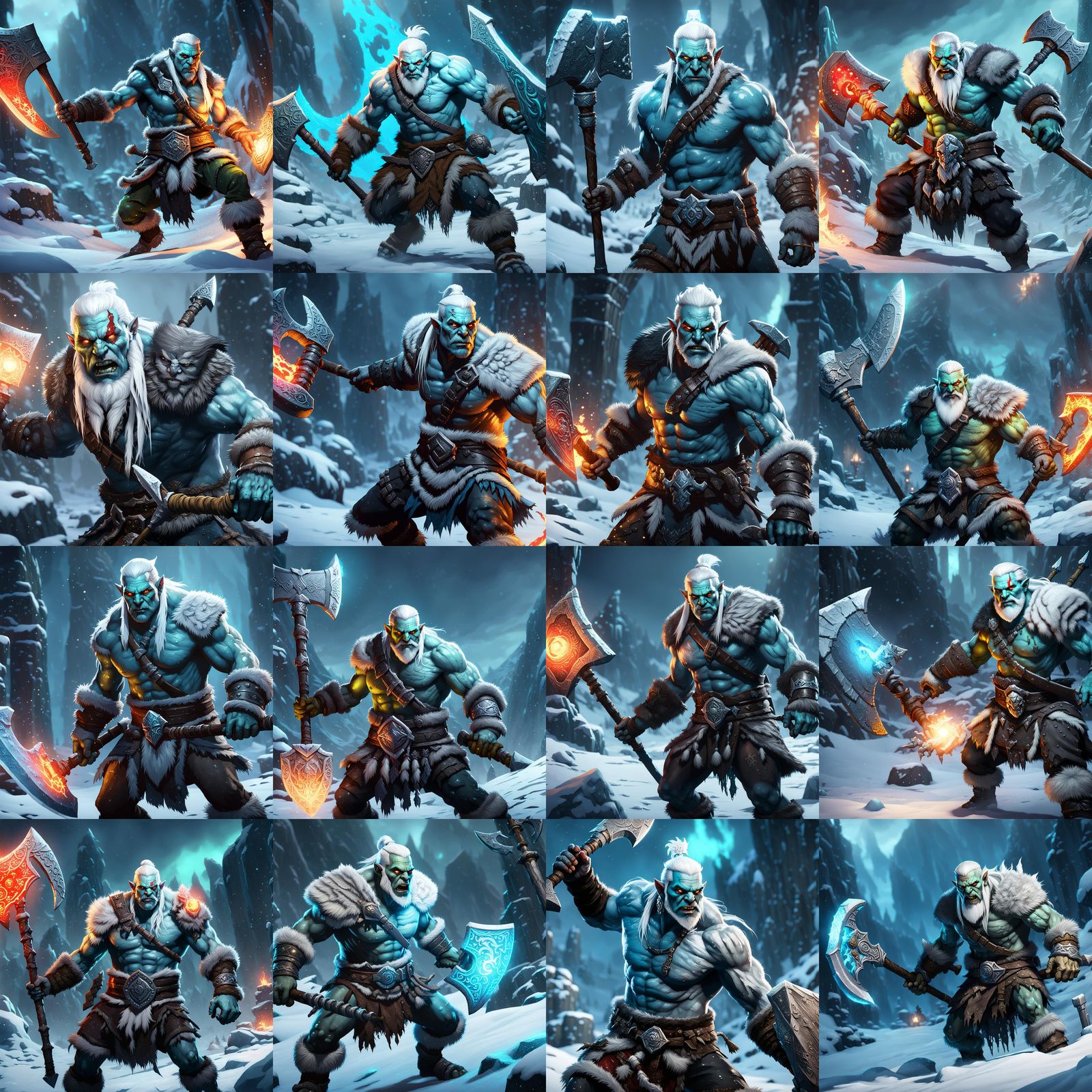 Half-Orc Barbarian vs Frostmaiden: Dark Fantasy Art