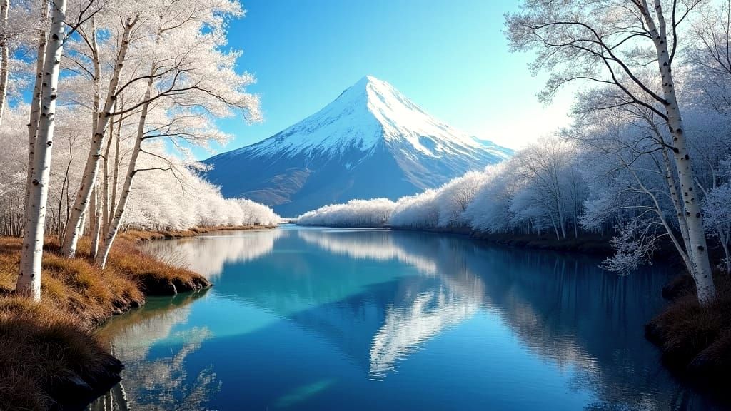 Picturesque Alpine Lake Reflecting Birch Trees