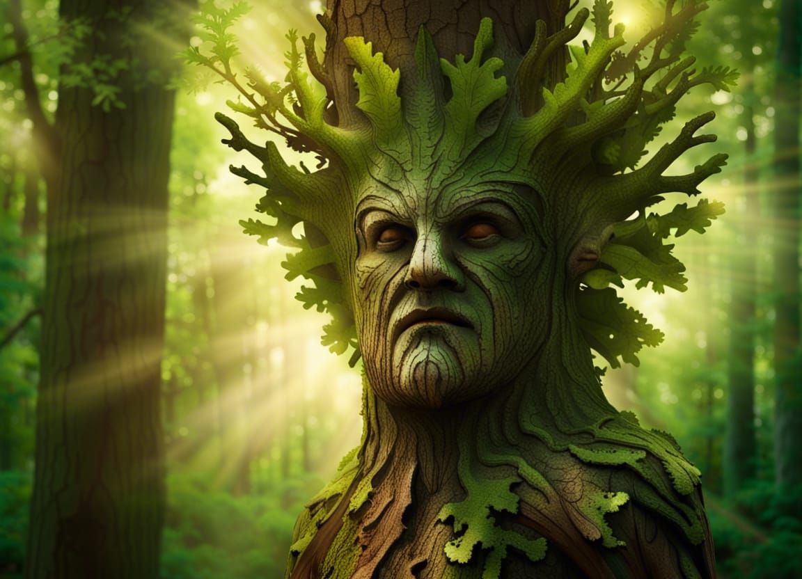 Enigmatic Green Man in Primeval Forest