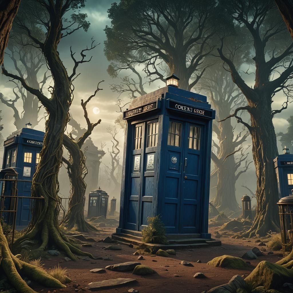 Eerie TARDIS Encounter in Detailed Matte Painting