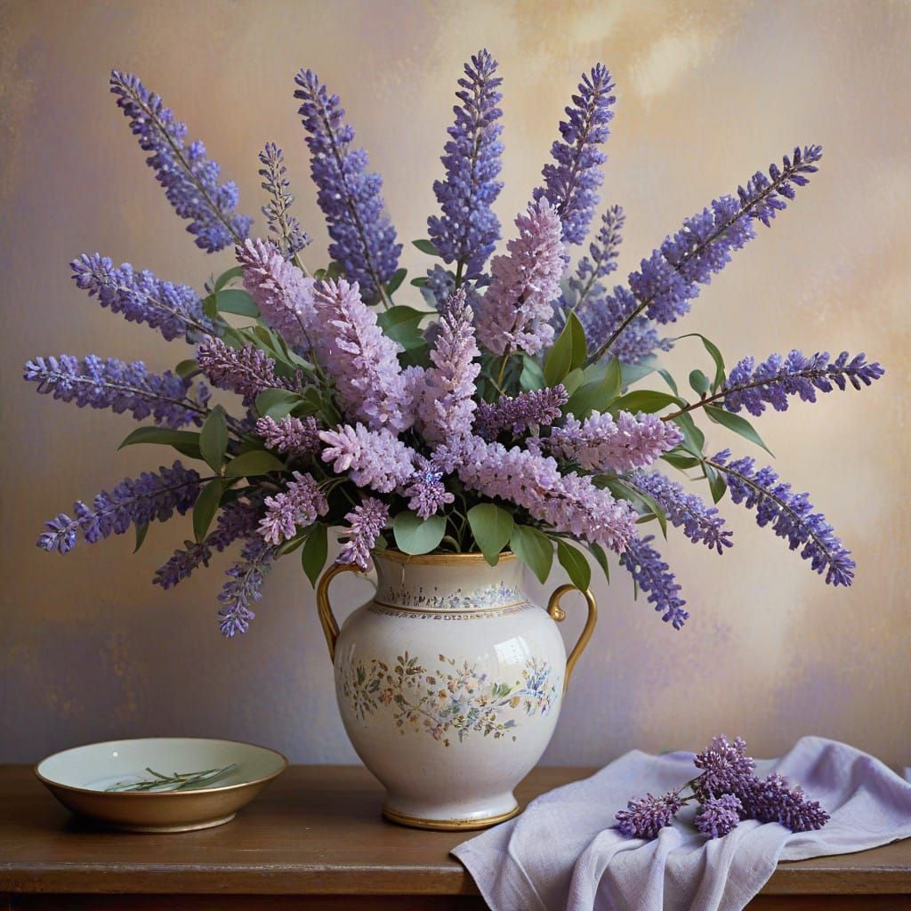 Whimsical Floral Still Life in Lavender Hues