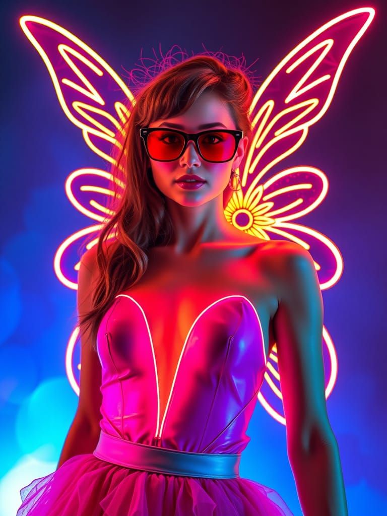 Neon Fairy in Retro Style