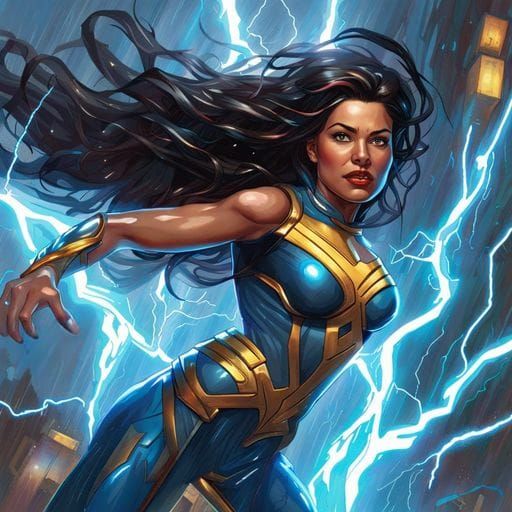 Bioluminescent Superhero Goddess in Epic Action