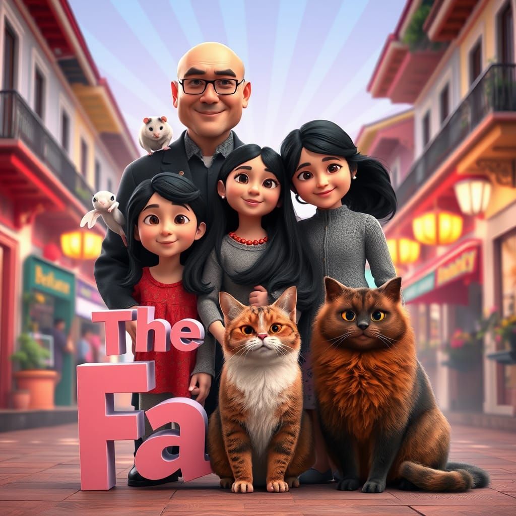 Heartwarming Family Portrait in Pixar-Inspired 3D Style