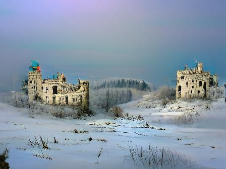 Abandoned Castle in Winter Landscape