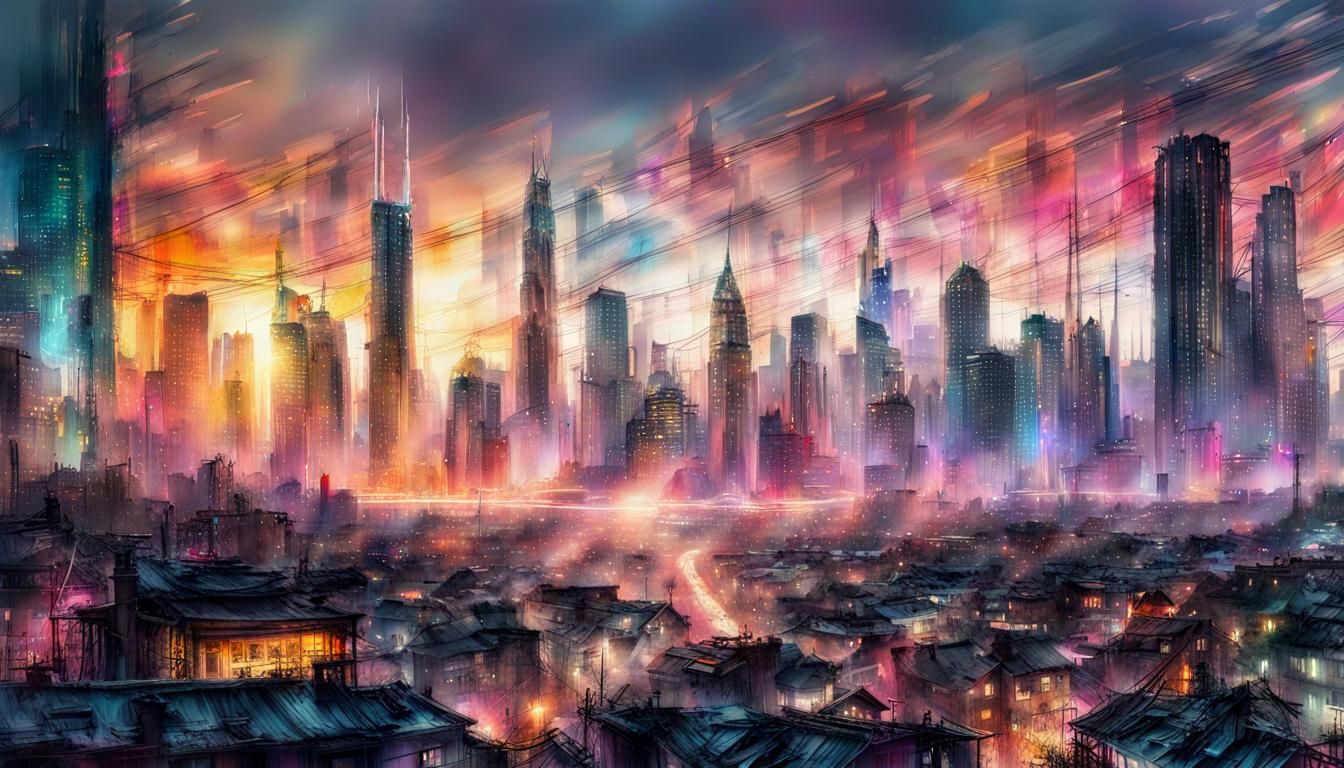 detailed city skyline photograph