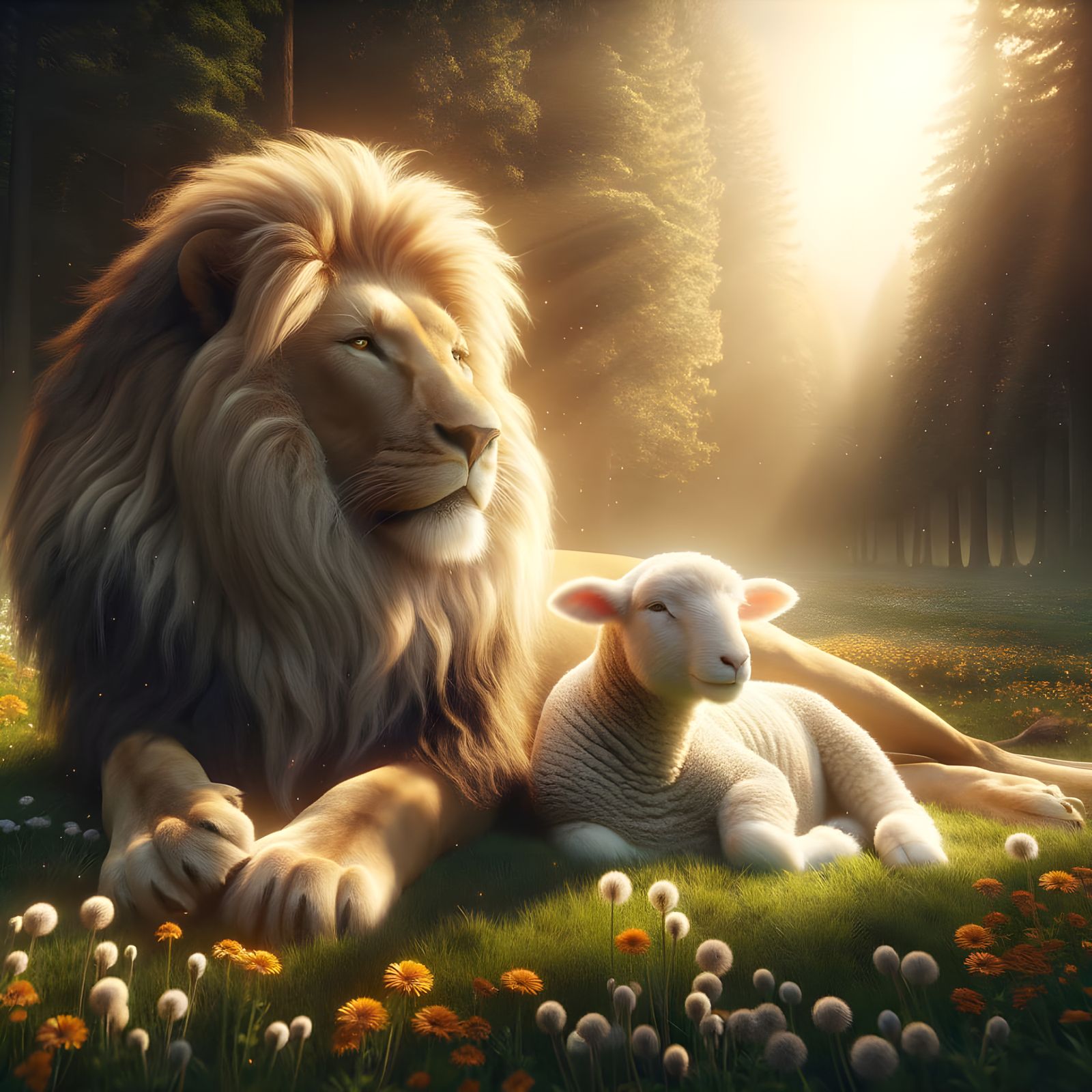 Lion and Lamb: Harmony in a Sunlit Meadow