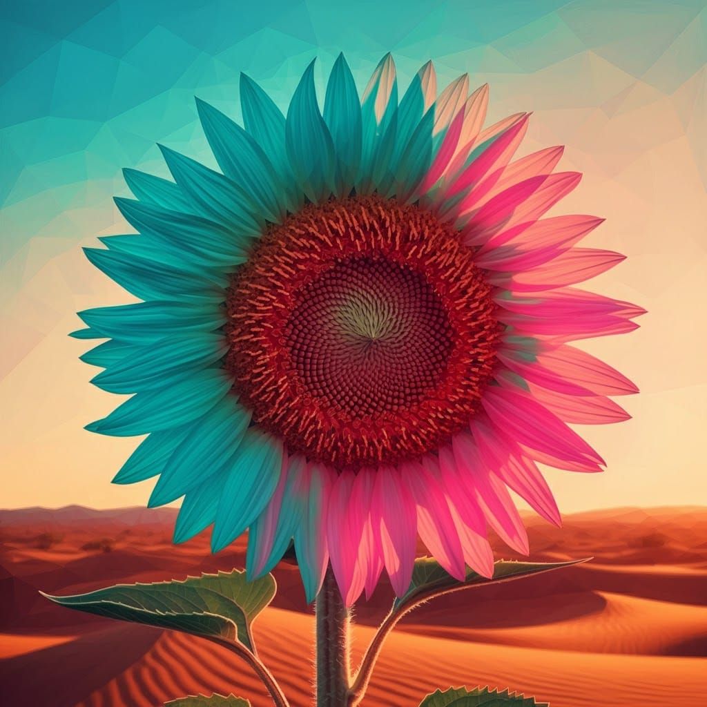 Vibrant Sunflower in Desert, Impressionist Style