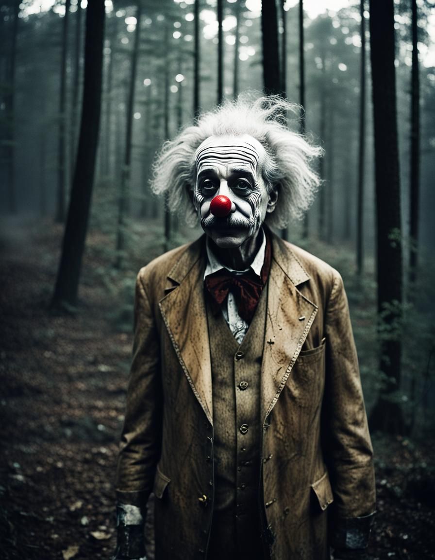 Einstein as Killer Clown in Horror Forest
