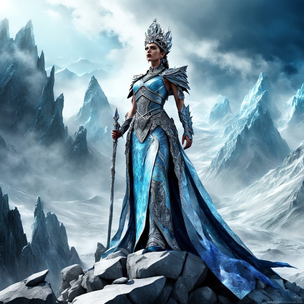 Icy Empress in a Mountainous Landscape: Vivid Digital Art