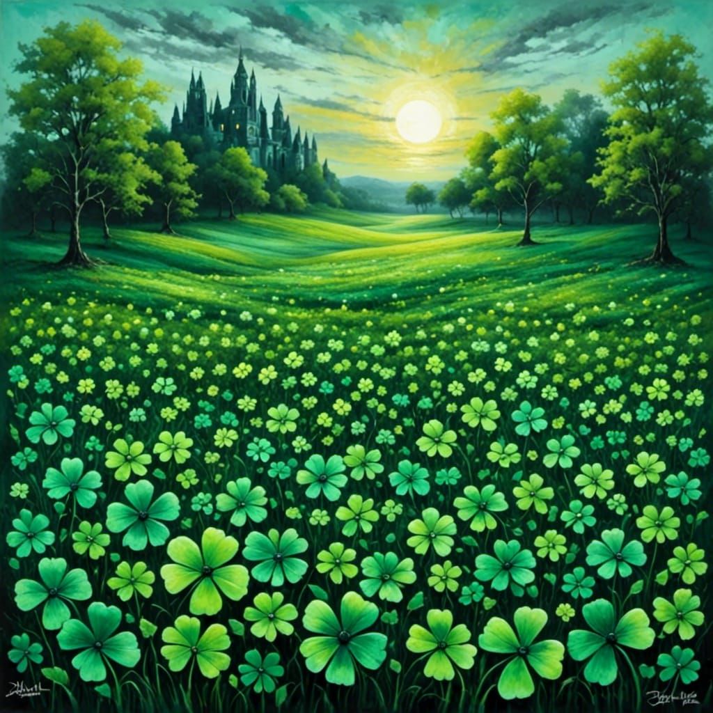 Black and Green Shamrock Garden as Oil Chalk Painting