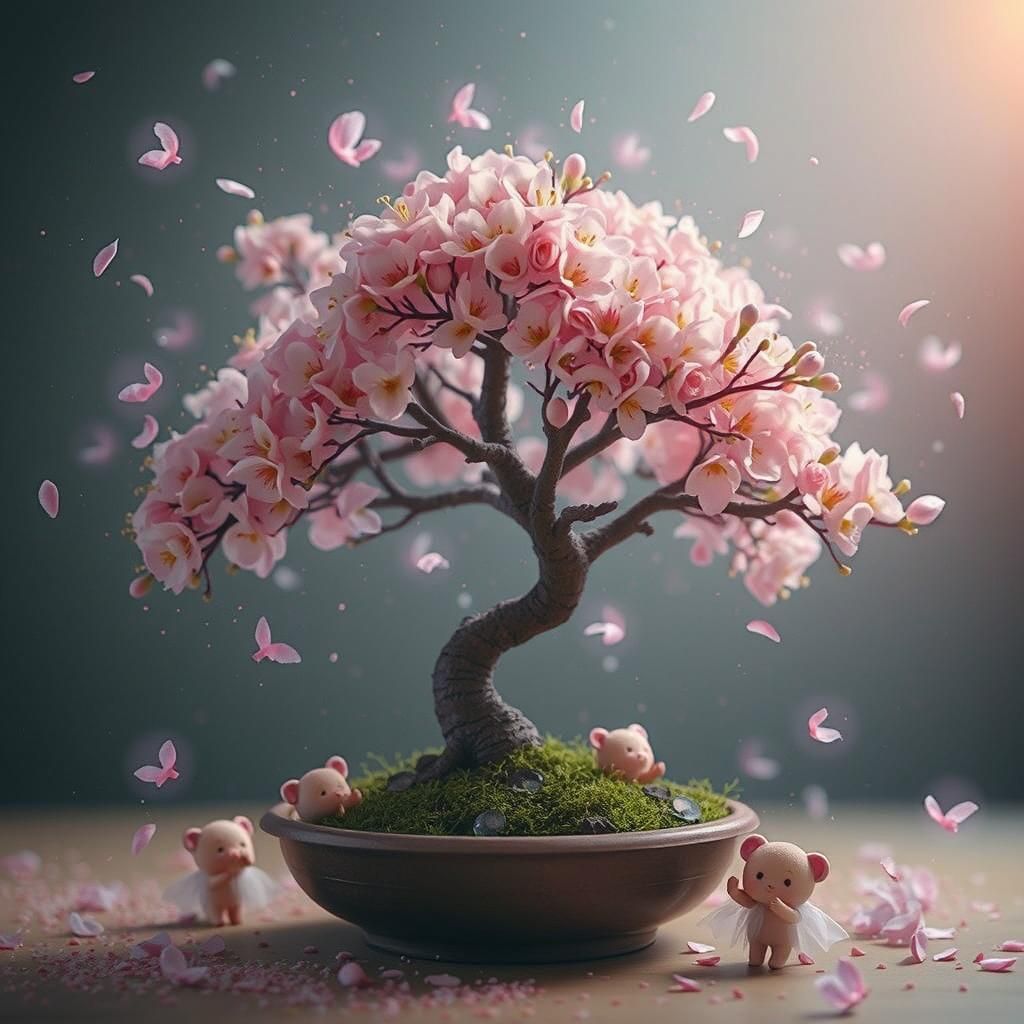 Ethereal Bonsai Cherry Blossom with Fairies