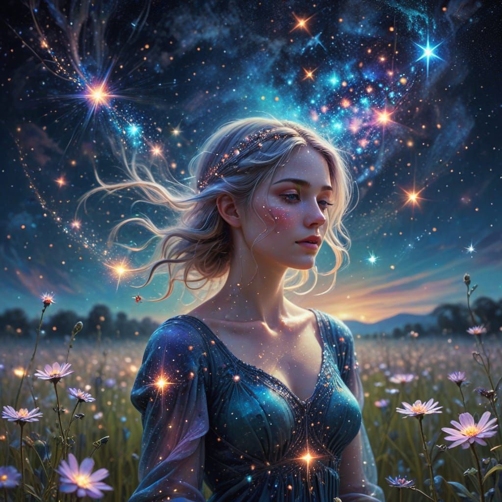 Surreal Star Gathering in Dreamlike Oil Painting